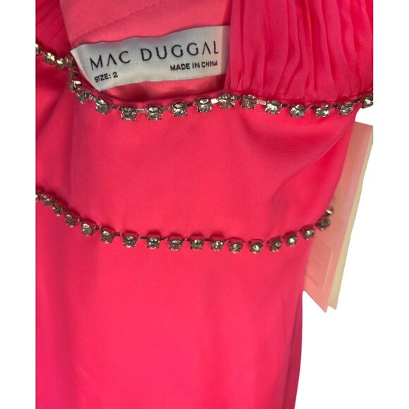 Mac Duggal RARE Hot Pink High-Low Gown Halter Neck Tiered Slit Skirt Size 2 - Picture 9 of 16